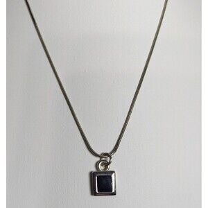 Icing Black & Silvertone Square Pendant Necklace on Round Rope chain 16"